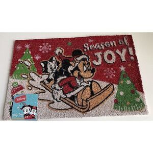 Disney Minnie Mouse And Berlioz On Sleigh Christmas Season Coir Door Mat 18x28”